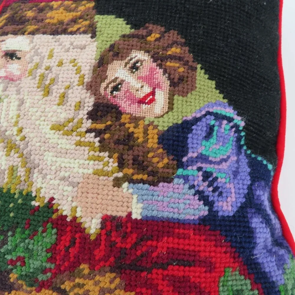 Father Christmas Papa Noel Children Needlepoint Throw Accent Pillow Xmas Holiday